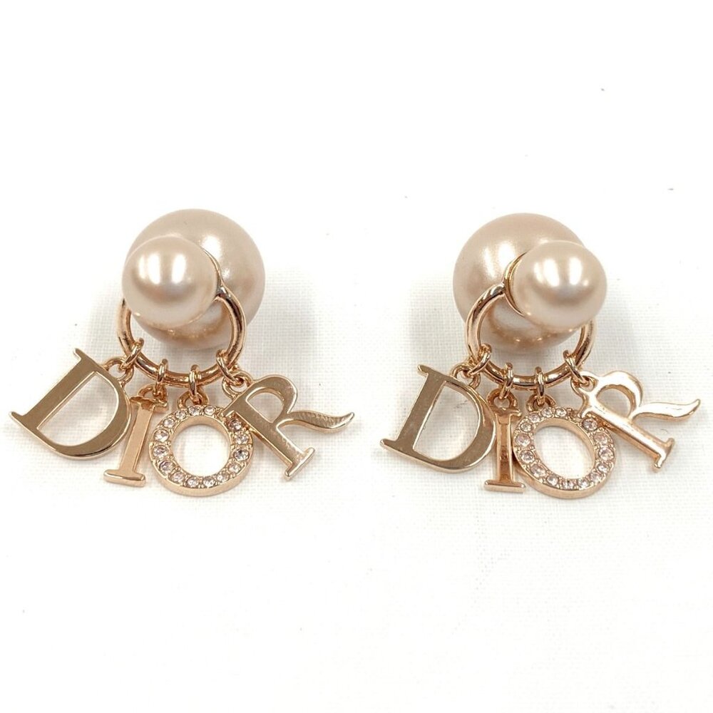 Christian Dior Tribal Rhinestone Logo Earrings Pink